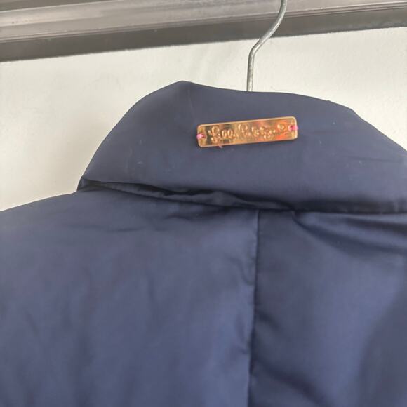 Lilly Pullitzer Women’s Kate Puffer Vest Sz XS Navy Button Down Preppy Coastal - Picture 3 of 12